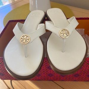 Tory Burch leather thong sandals flip flops new ivory white